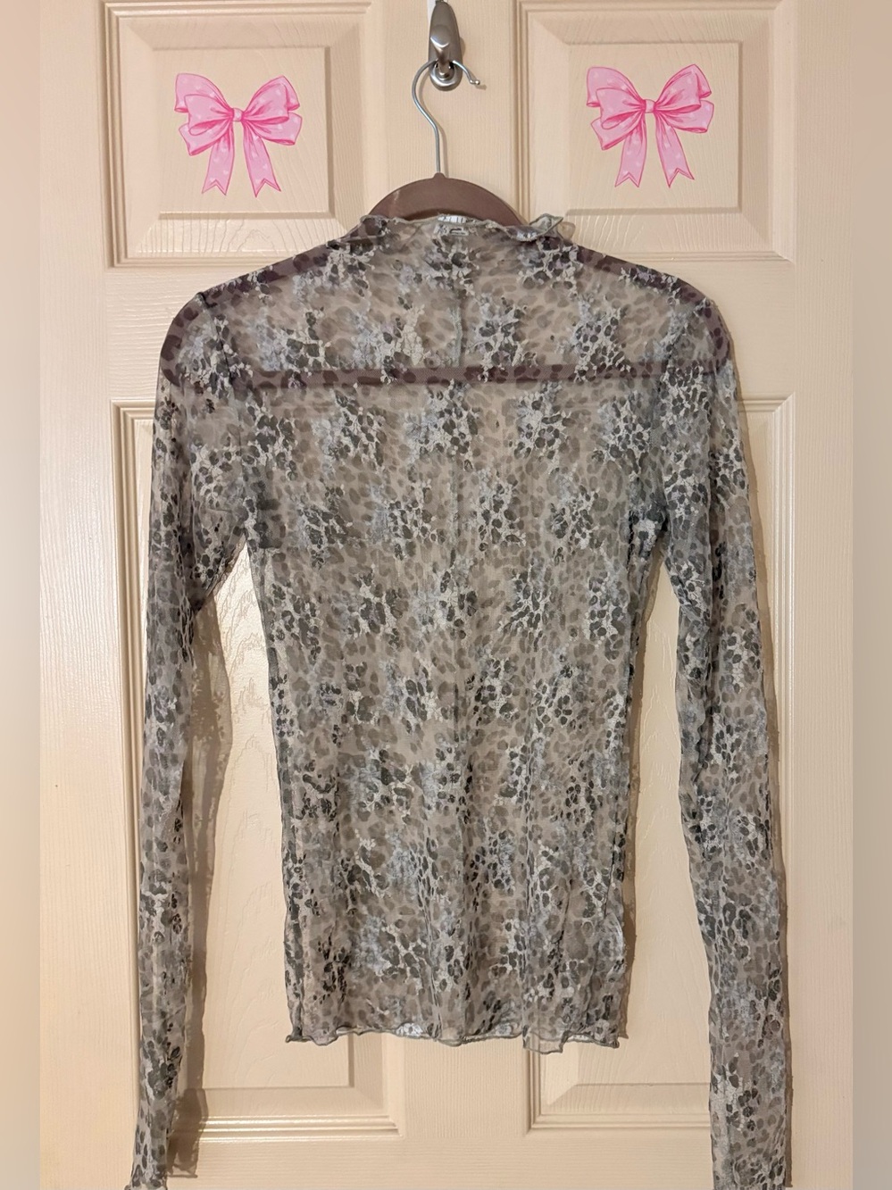 FREE PEOPLE Intimately Sheer Lace Mock Neck Top Animal Print Medium M Green New